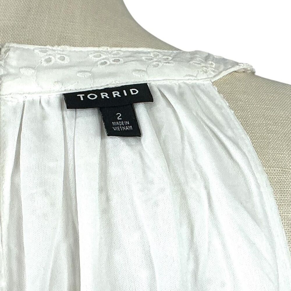Torrid Halter Midi Dress Women 2X White Voile Eyelet Ruffle Sleeveless - Picture 11 of 12